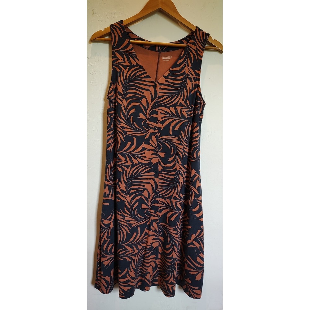 Garnet Hill Sz S Black Copper Sleeveless V-Neck Button Down Front Dress Pockets